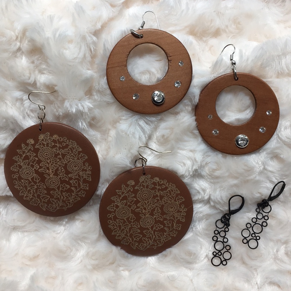 Bundle 3 Pairs of Dangle Earrings -Wood & Black-